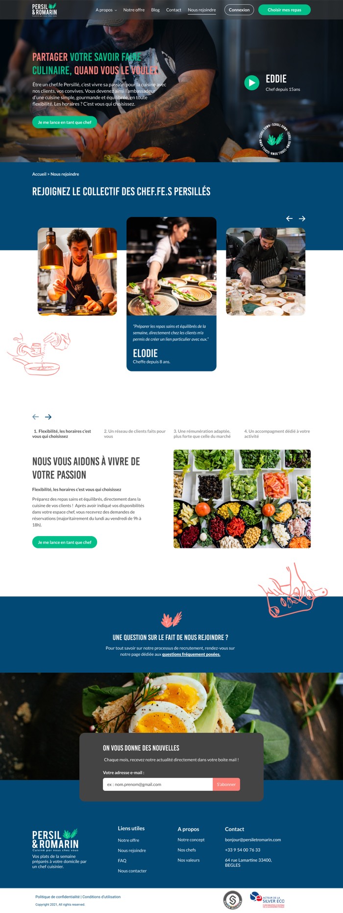 Page Nous rejoindre du site Persil et Romarin sur desktop