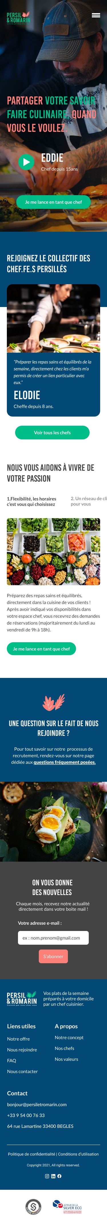 Page Nous rejoindre du site Persil et Romarin sur mobile
